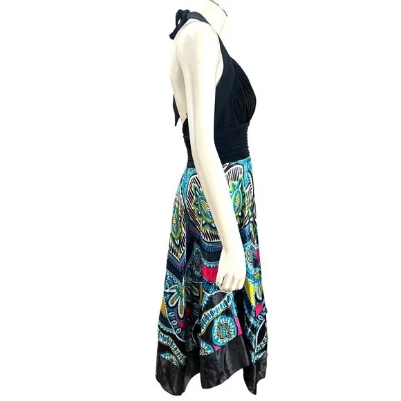 Signature by Sangria Size Small Black Blue Halter Dress Handkerchief Hem Bohemia - Picture 6 of 14